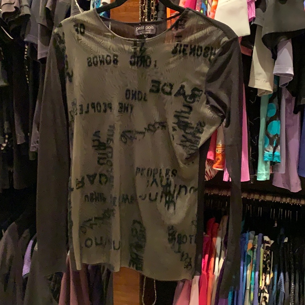 Black Sheer Top With Pattern On The Front - image 1